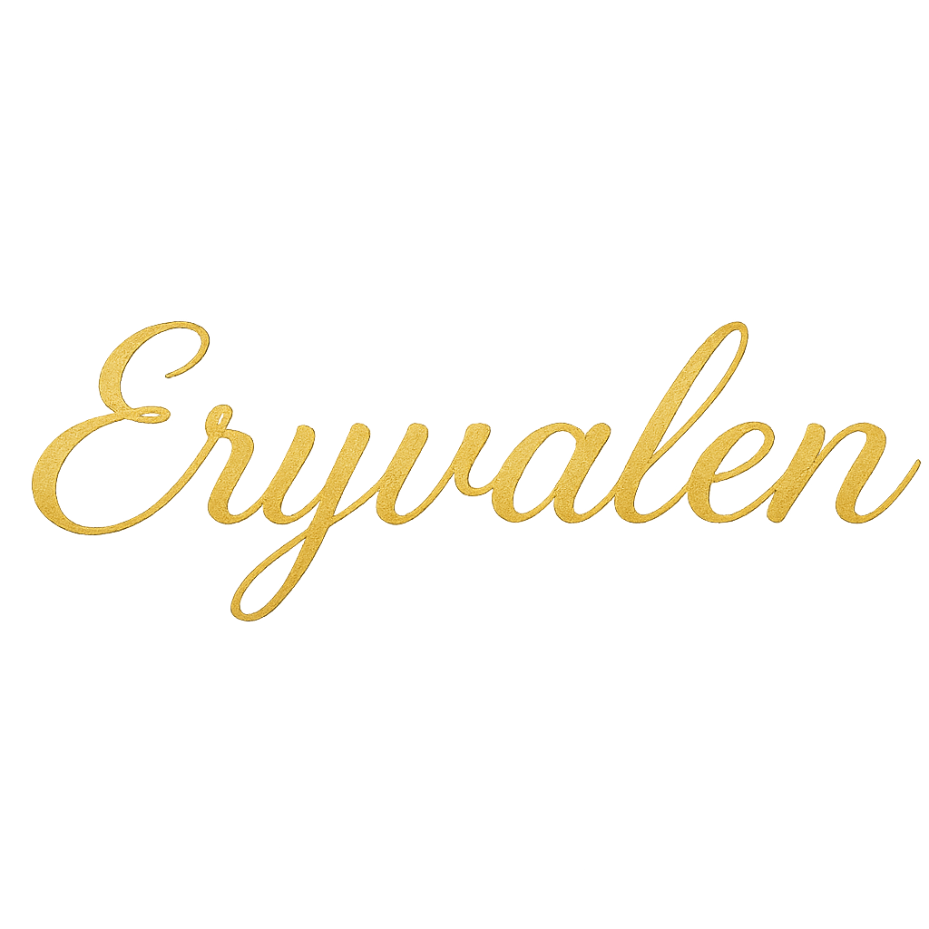 Gold cursive text that reads "Eryvalen" on a black background