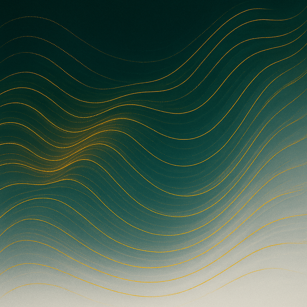 Abstract digital background with wavy gold lines and gradient shades from dark green to light.