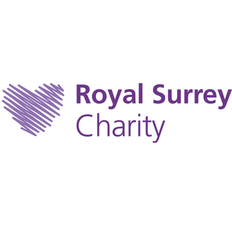 Royal Surrey Charity logo with a purple heart made of lines and purple text