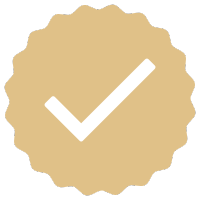 Gold badge with a white checkmark in the center.