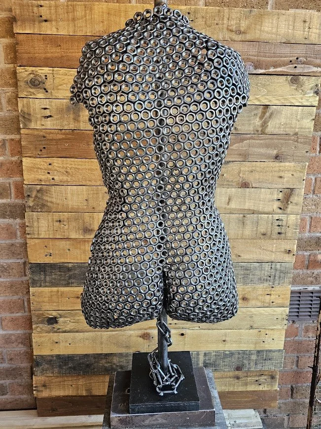 Metal art female bust nut sculpture