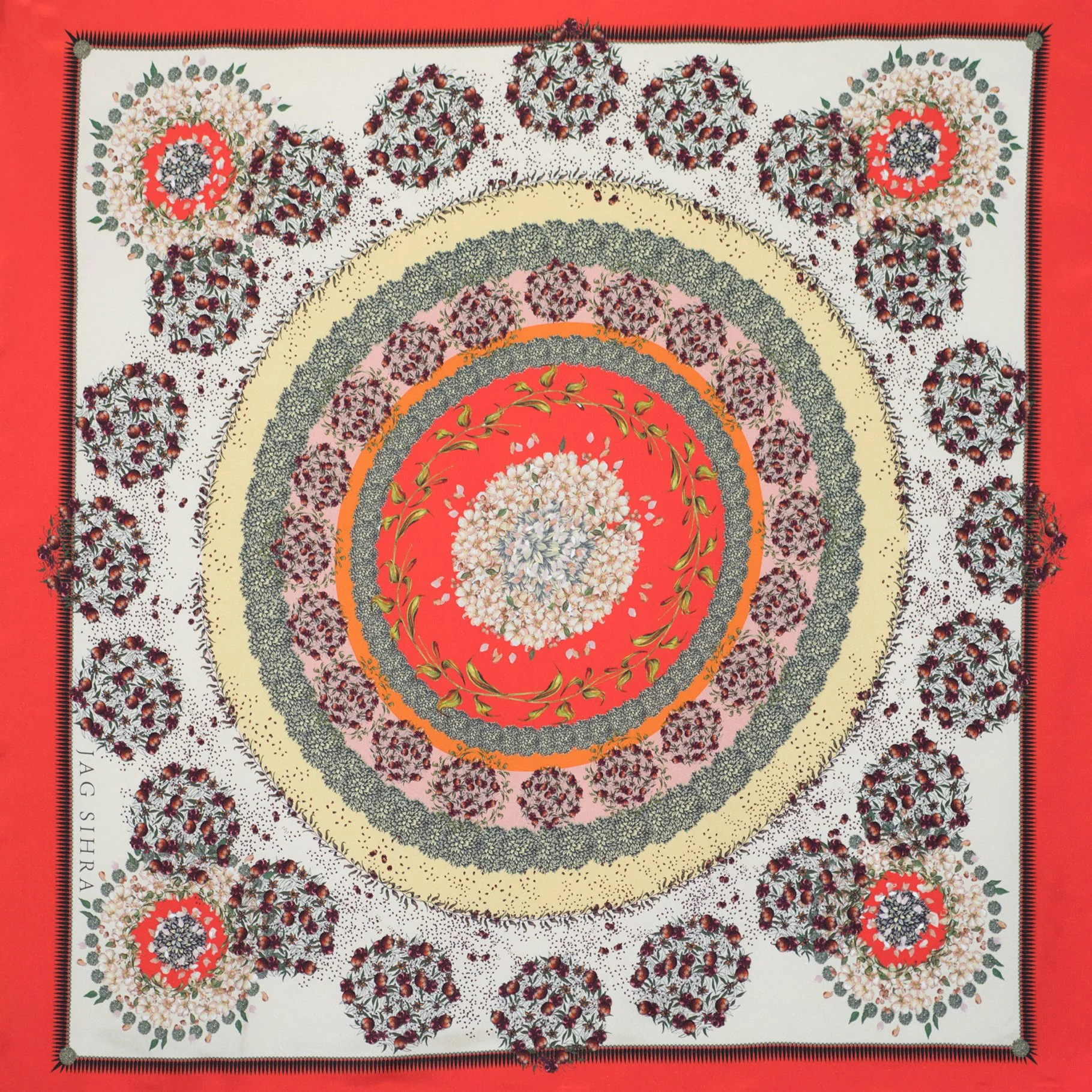 Coral Pomegranate Silk Scarf