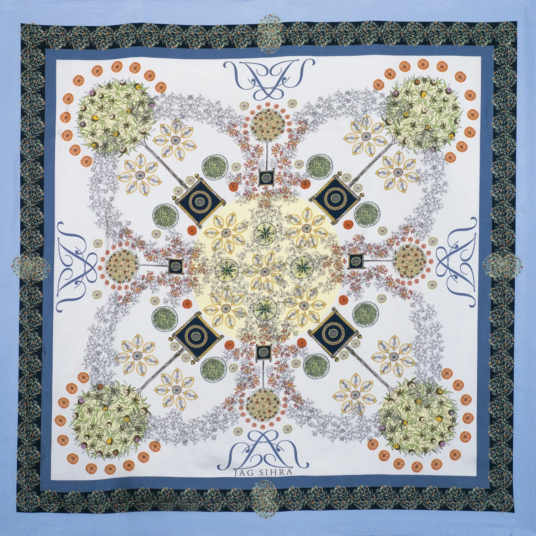 Sapphire Garden Silk Scarf