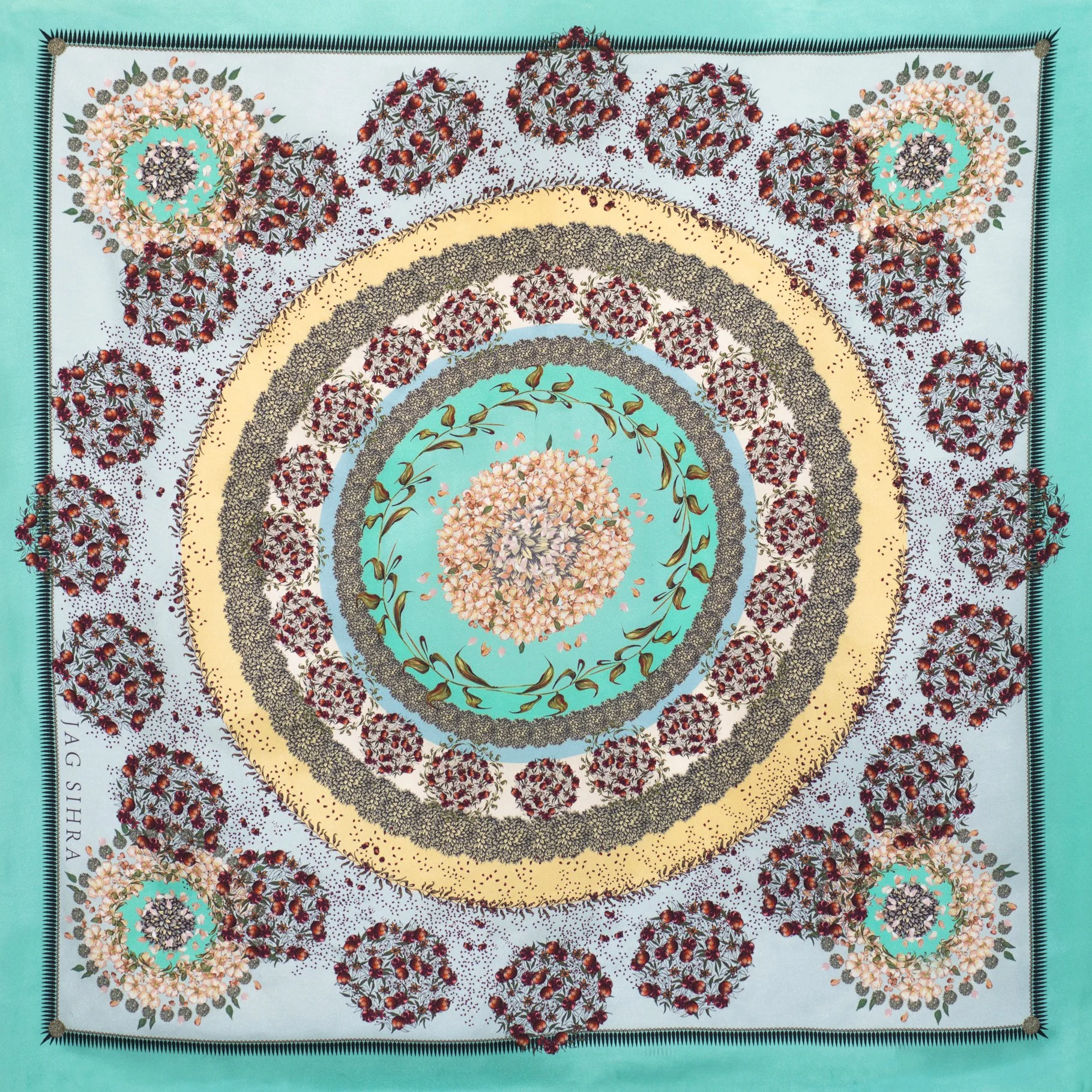 Turquoise Pomegranate Silk Scarf