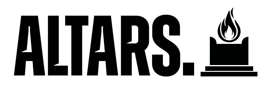 The word 'ALTARS' in bold black letters next to a silhouette of a candle with a flame on a stand.