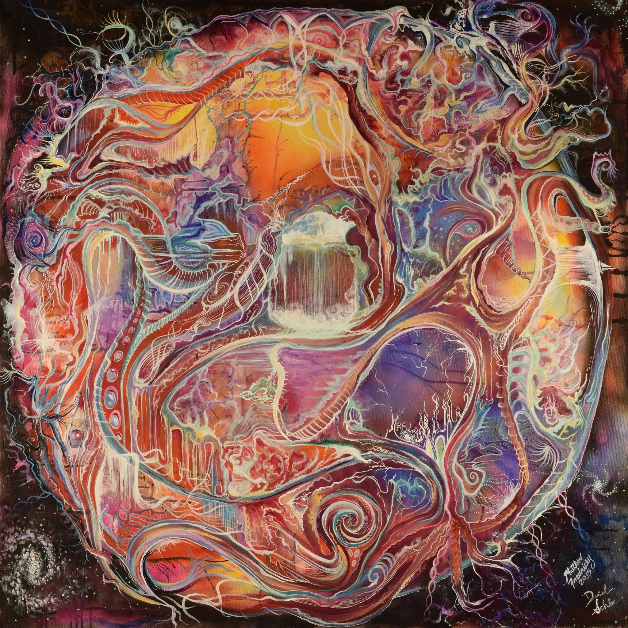 "Dreaming" - acrylic on canvas - 36"x36" - 2016 - collaboration with Daniel Schler