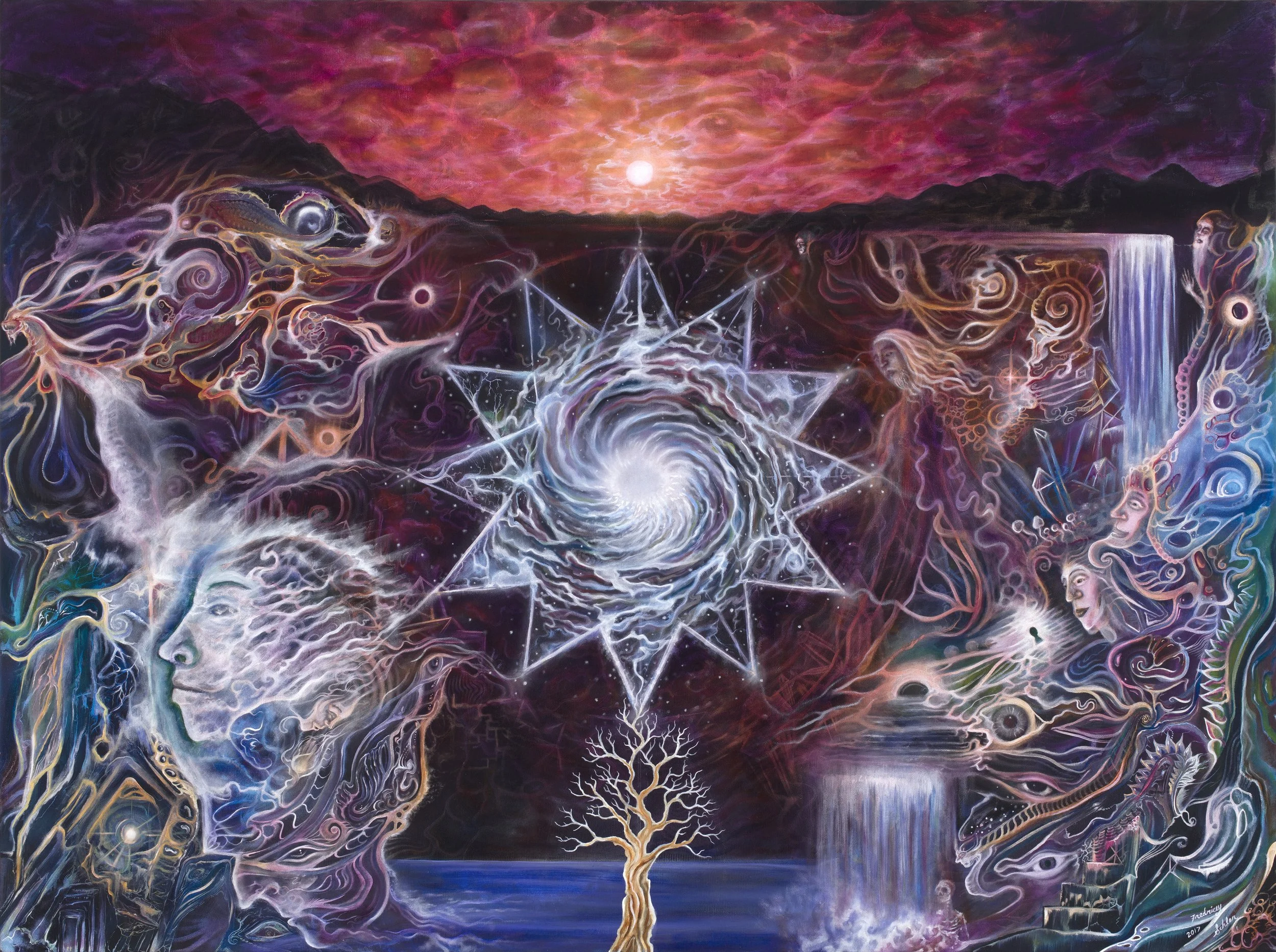 "Approaching the Stargate" - oil on canvas - 36"x48" - 2017 - collaboration with Daniel Schler - $850