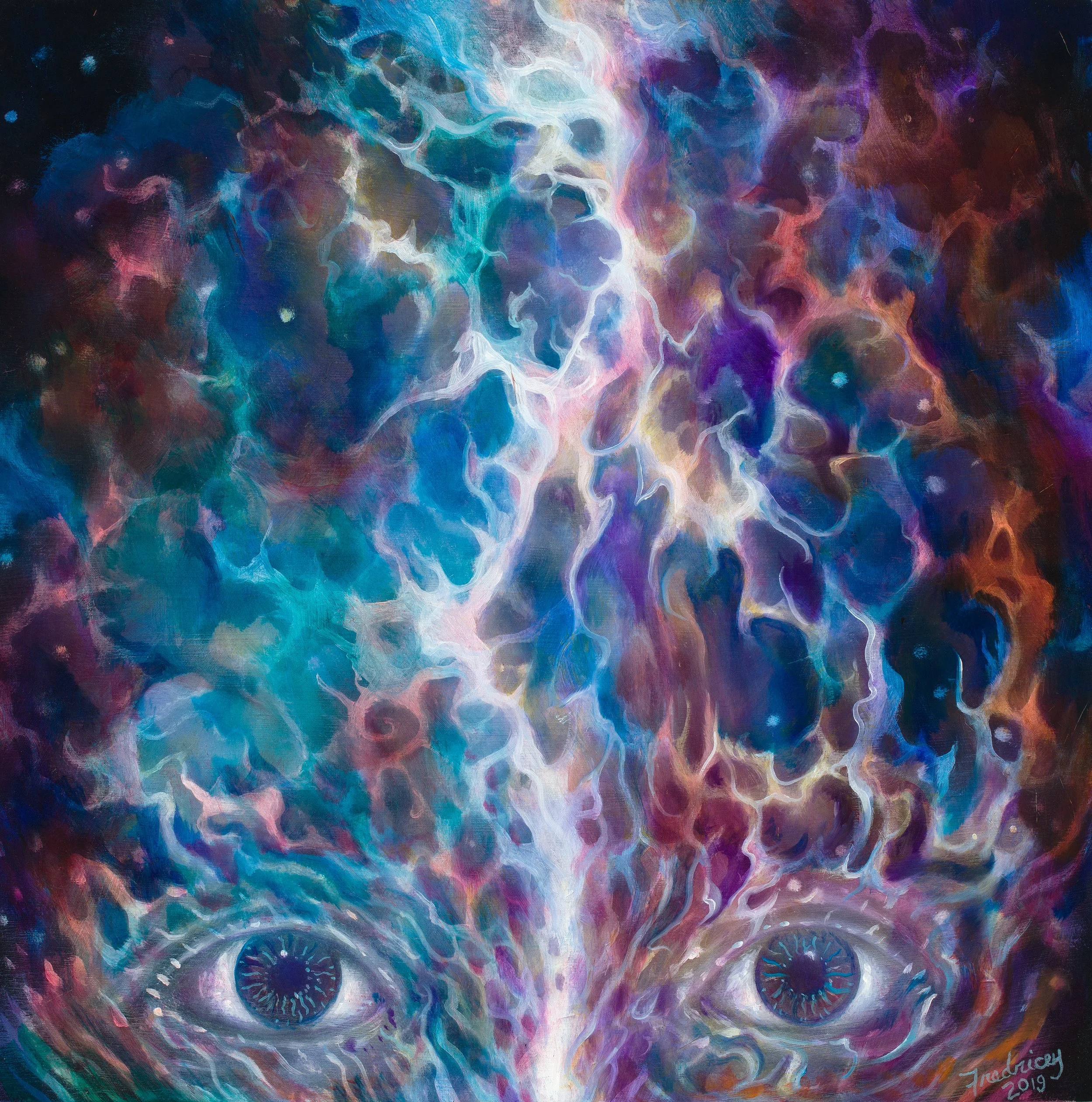 "Cosmic Consciousness" - oil on wood panel - 10"x10" - 2019 - $400
