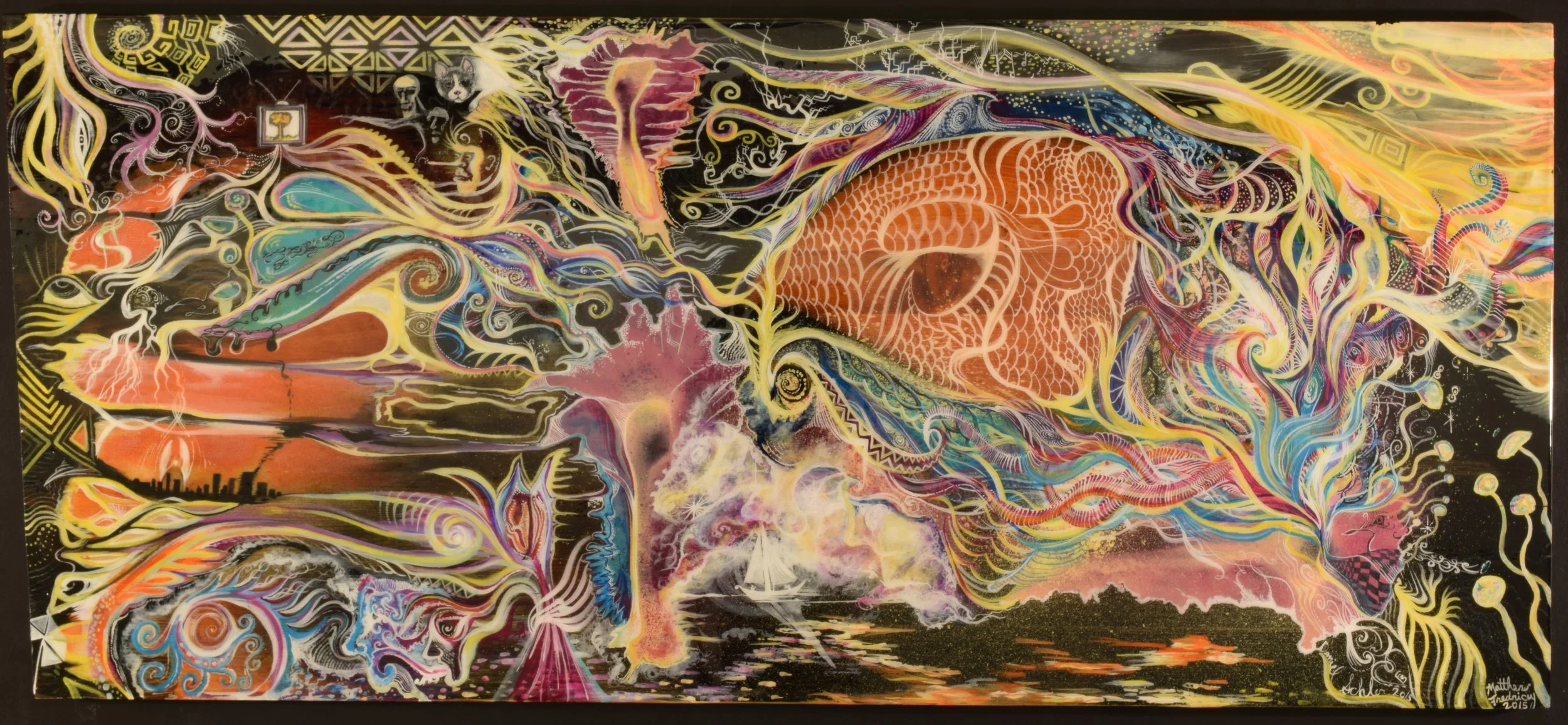 "Cosmic Fish" - acrylic on wood - collaboration with Daniel Schler