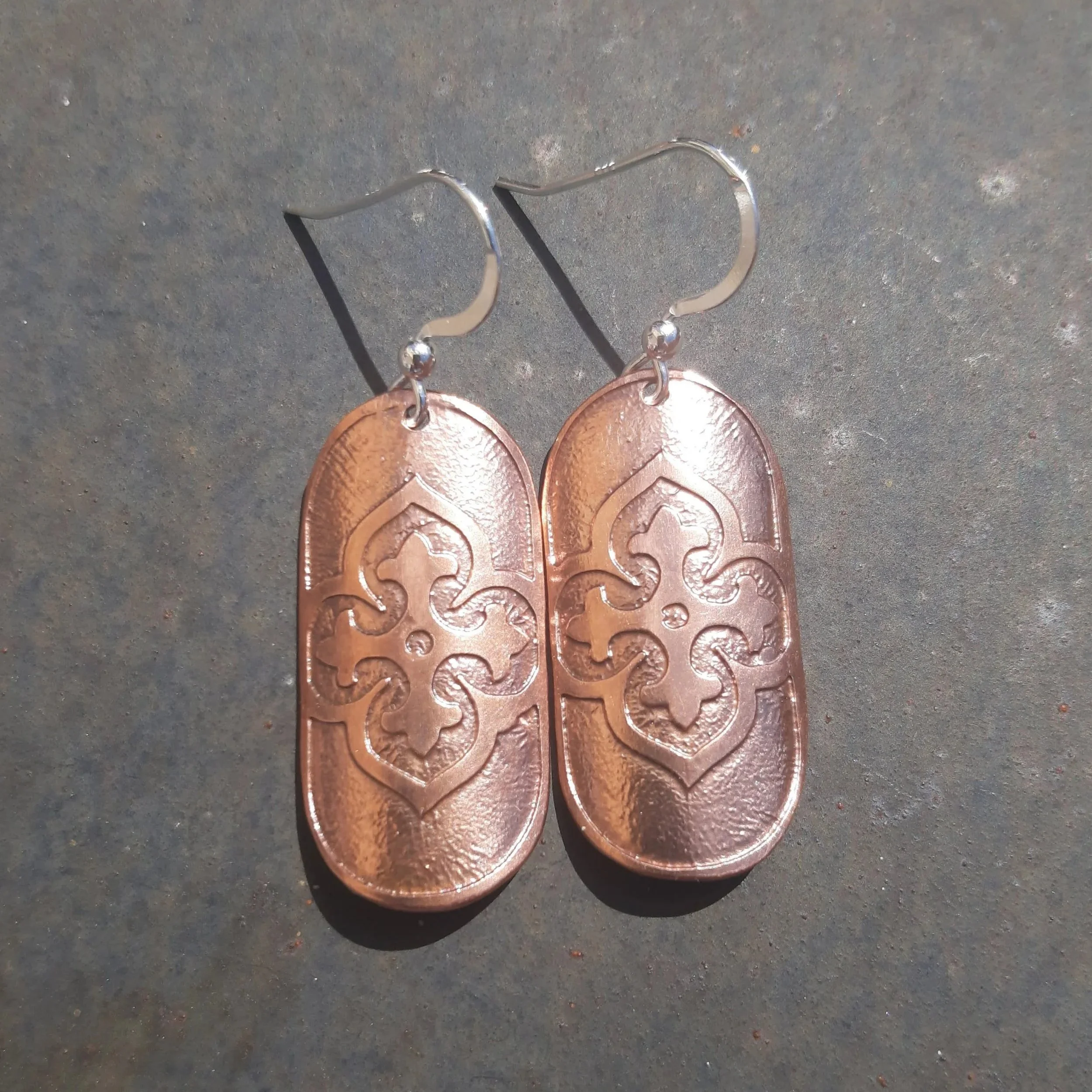 Copper Etched Earrings Medieval Tile