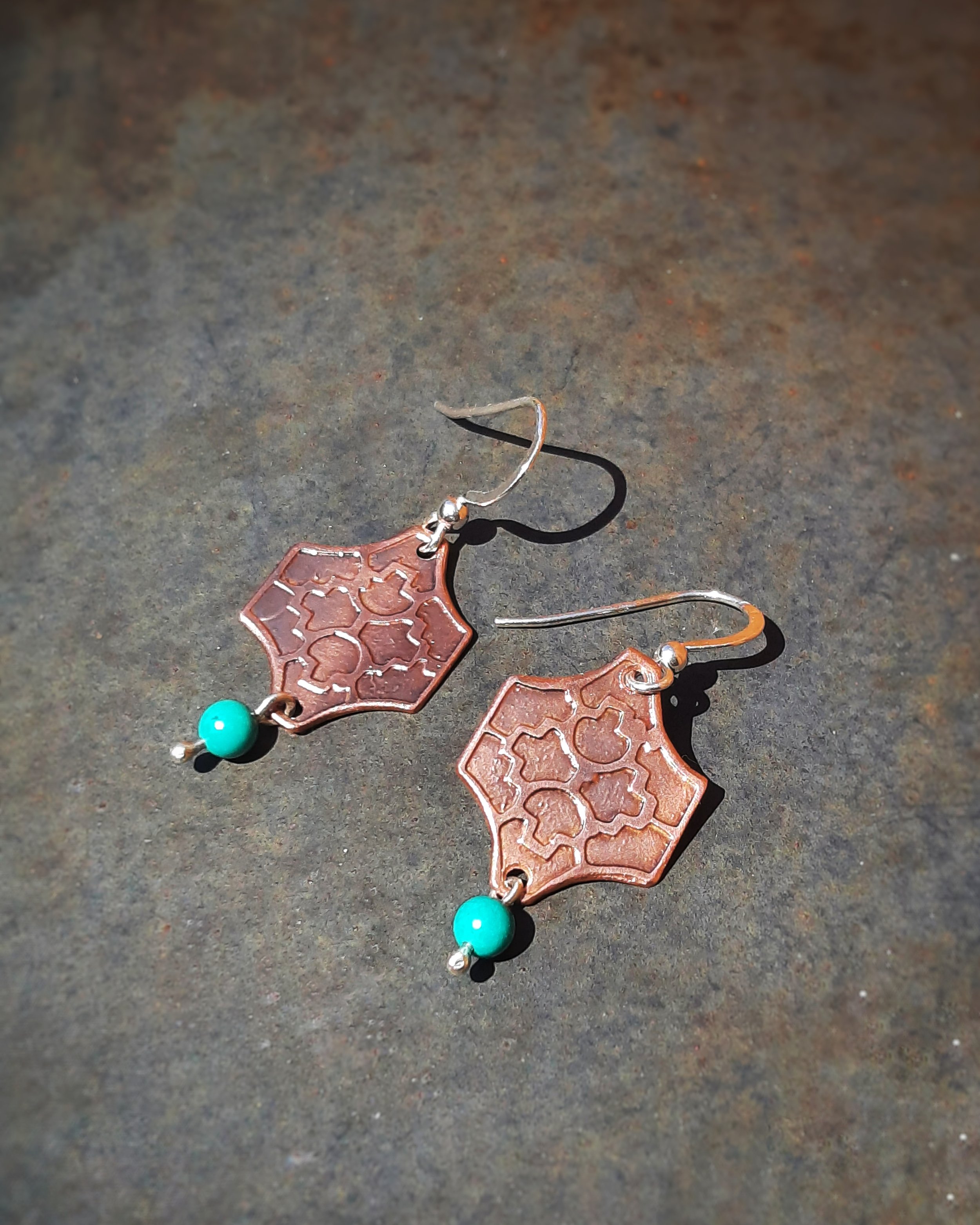 Sutton Hoo Shaped Turquoise Dangle Earrings