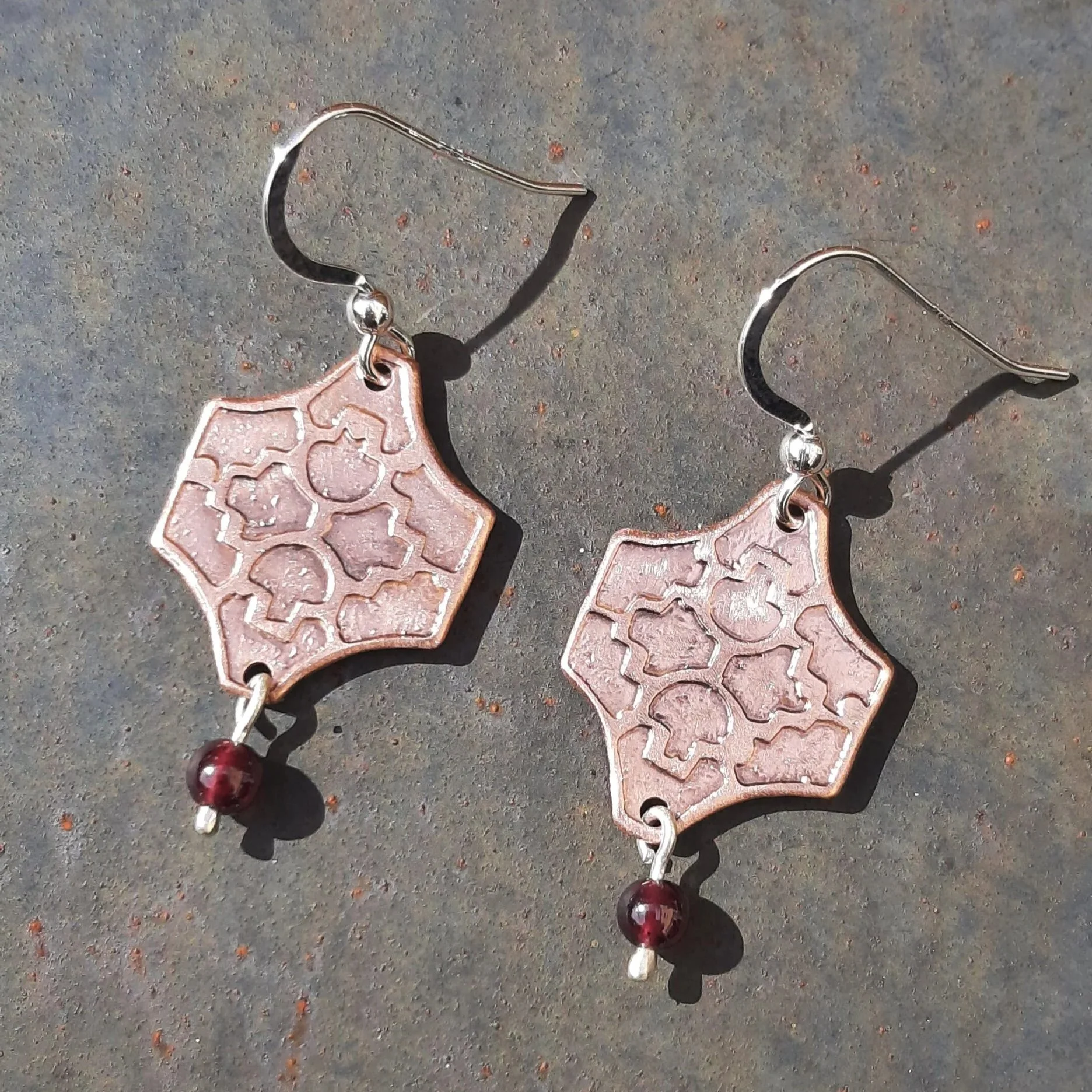 Sutton Hoo Shaped Garnet Dangle Earrings