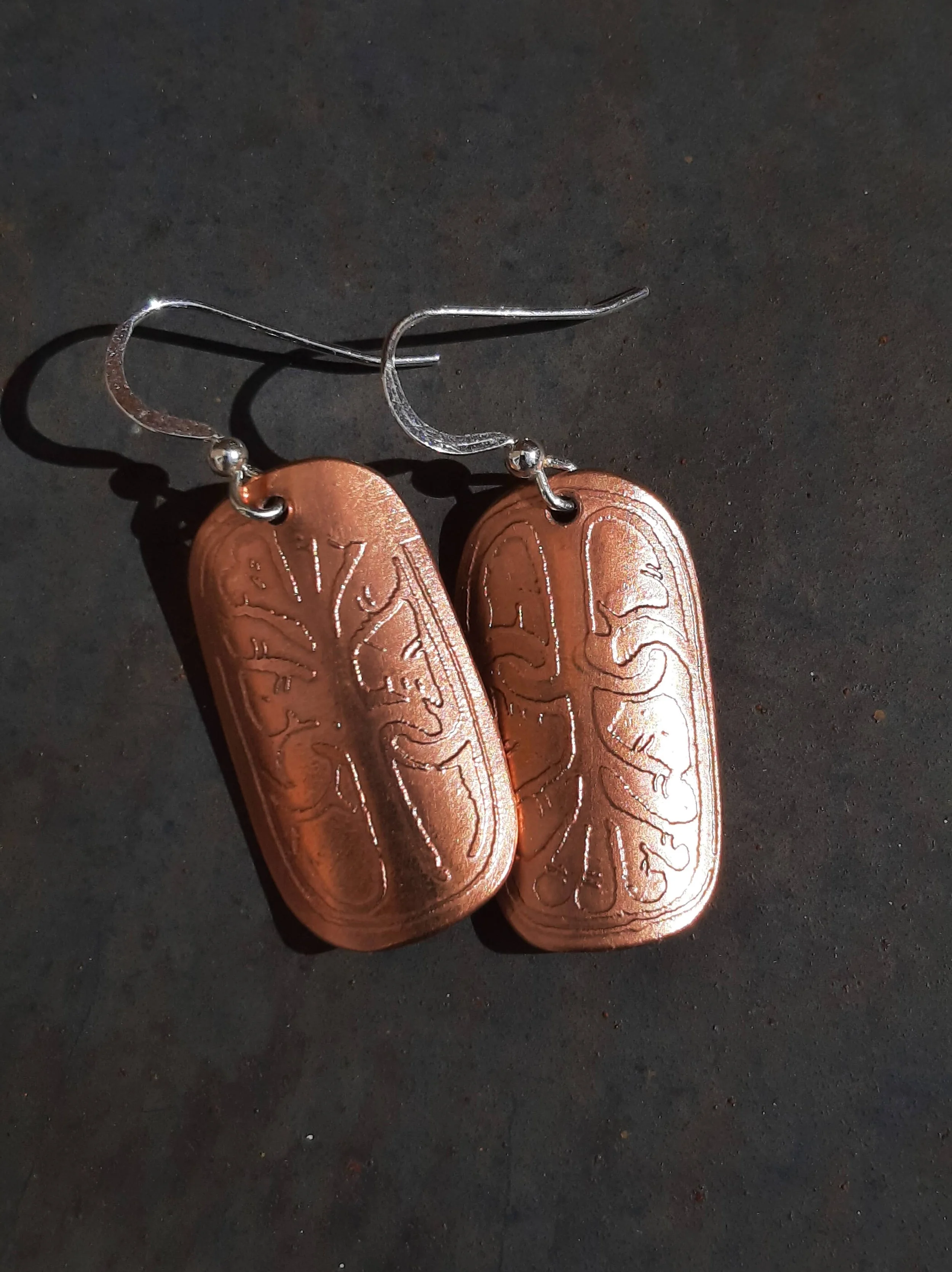 Etched Copper Earrings - Plant Motif