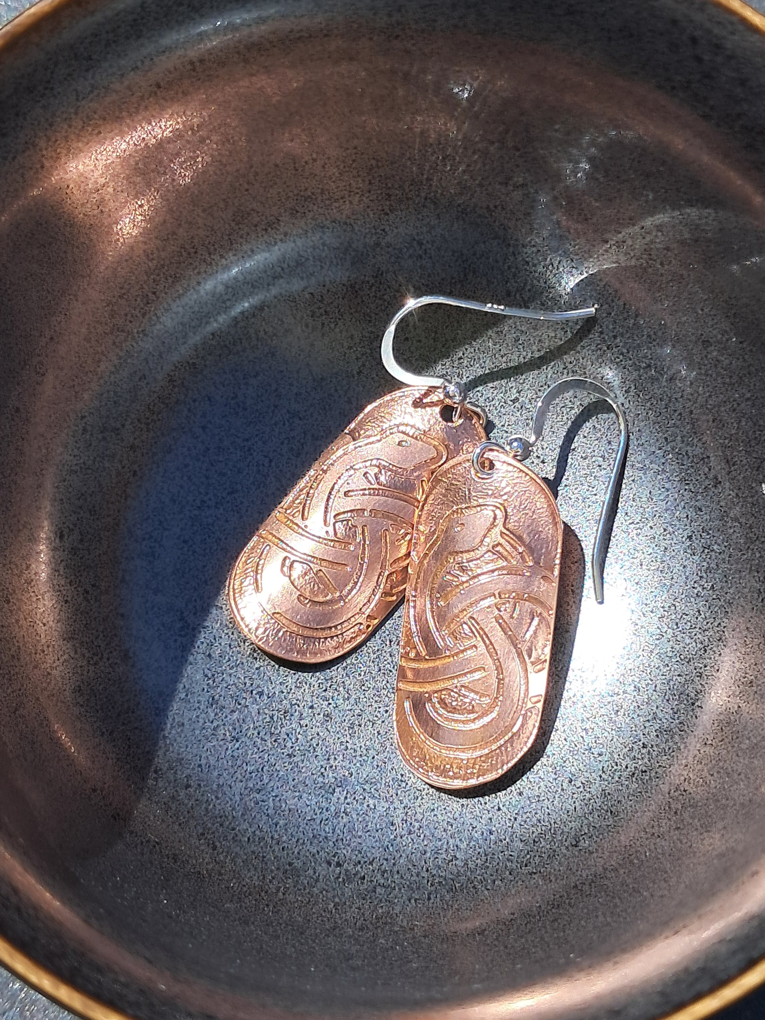 Etched Copper Earrings - Celtic Snake
