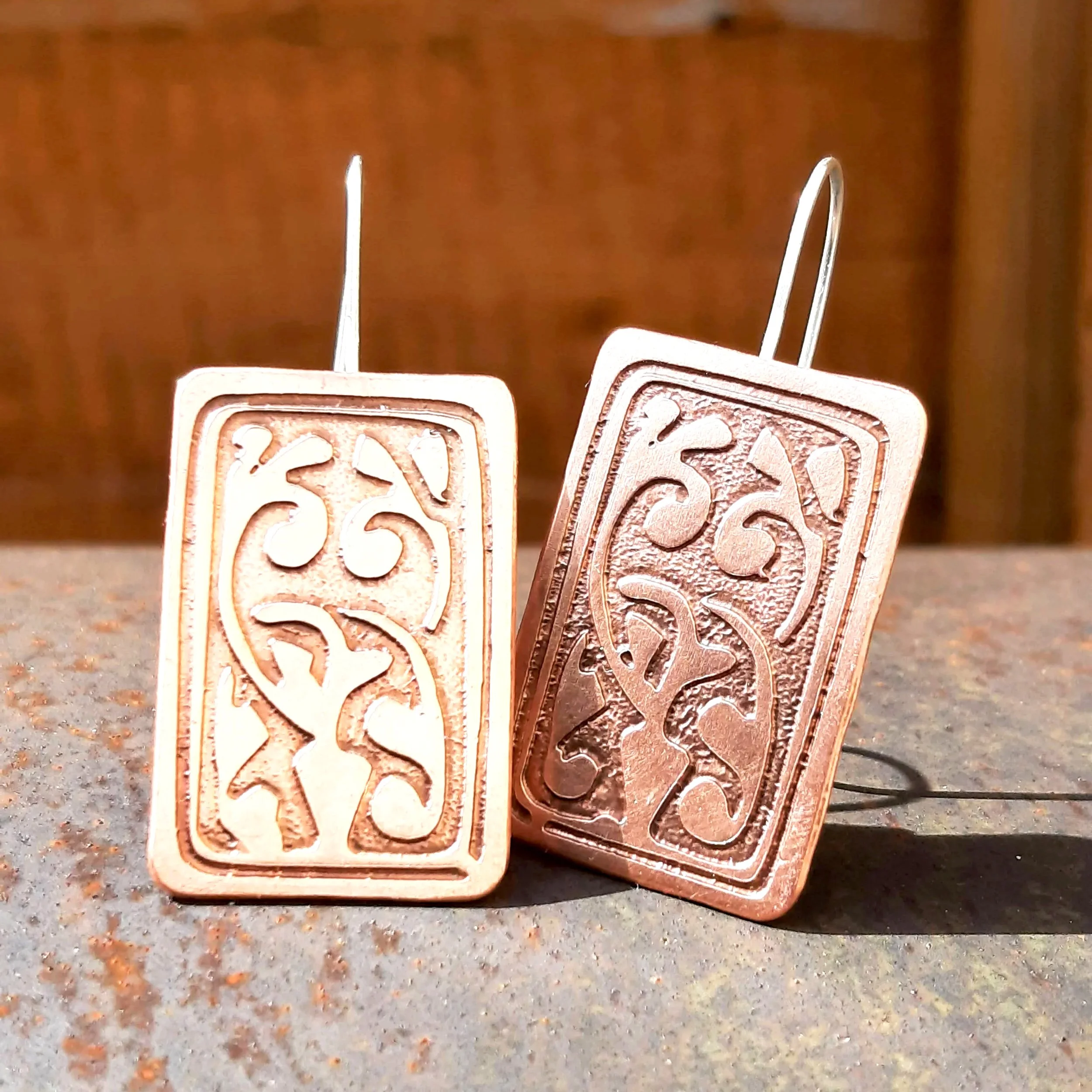 Copper Etched Earrings Anglo-Saxon Design