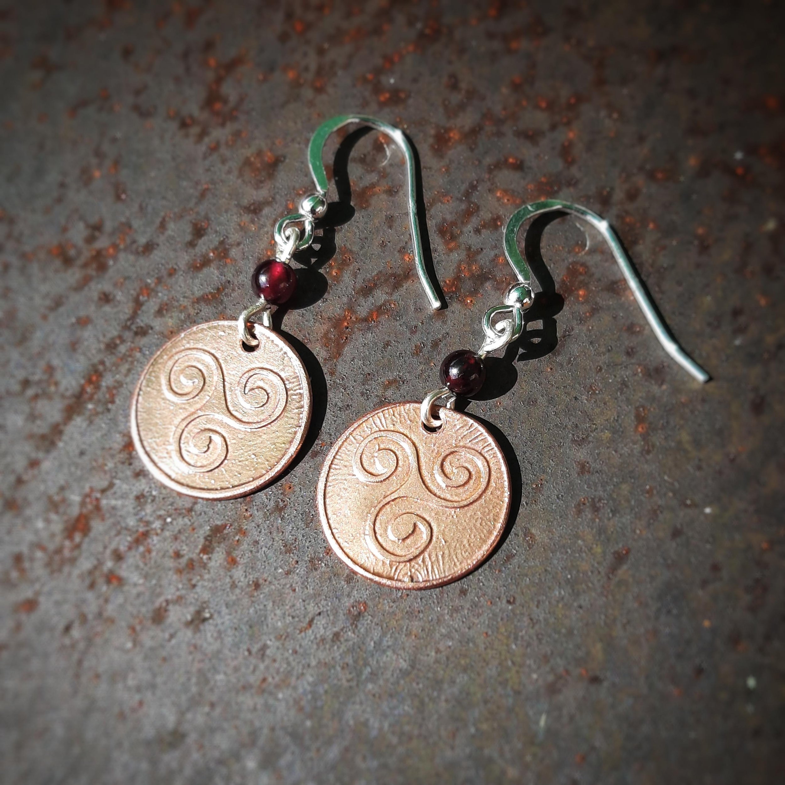 Triskele Garnet Dangle Earrings