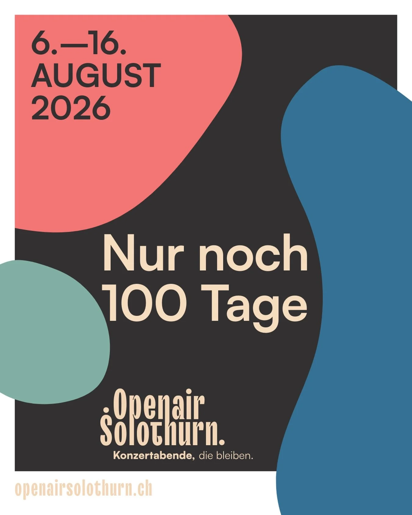 In genau 100 Tagen startet das Openair Solothurn! 🎉🔥 
Der Countdown l&auml;uft &ndash; Freu dich auf Highlights mit Xavier Rudd, Stephan Eicher, Morcheeba, Lo &amp; Leduc, Roy Bianco &amp; Die Abbrunzati Boys und vielen mehr! 

Bisch debii &amp; he