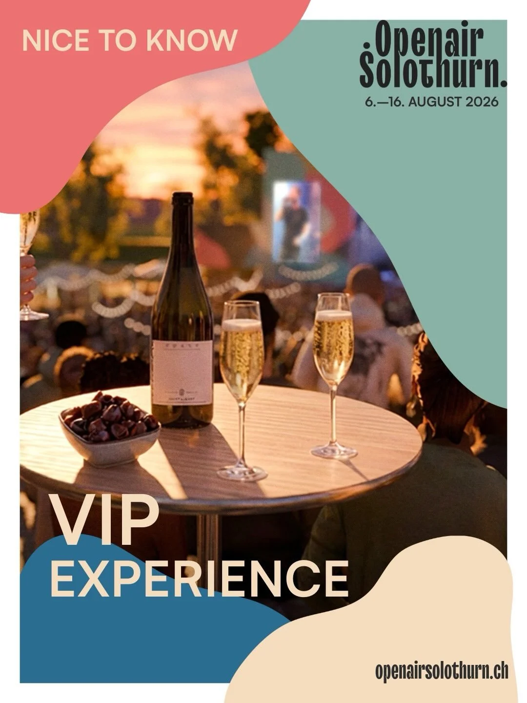 🍾 NICE TO KNOW: VIP am Openair Solothurn

Du willst das volle Openair-Erlebnis?

✨ Separater VIP-Eingang &amp; pers&ouml;nlicher Empfang 
🥂 Feinste Speisen von @emmenparkag &amp; alle Getr&auml;nke (inkl. Wein &amp; Spirituosen) inklusive 
🛋️ Loun