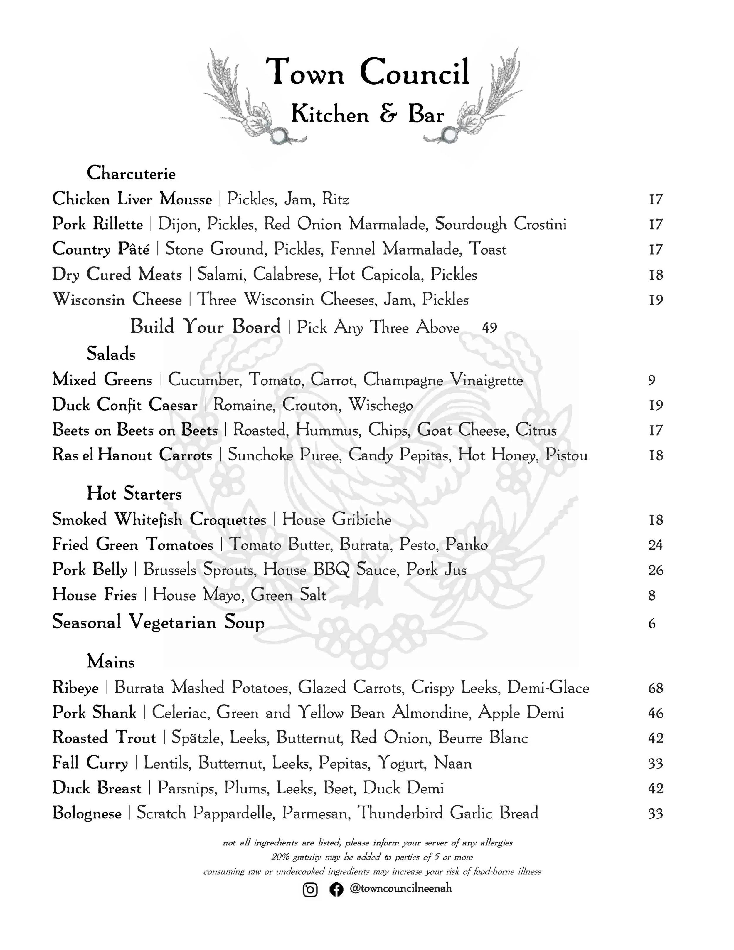 dinner, menu