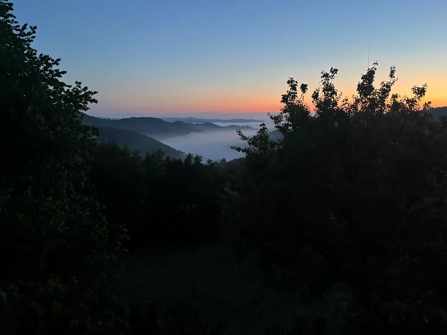 Sunrise view over mountains at Roccaverano.