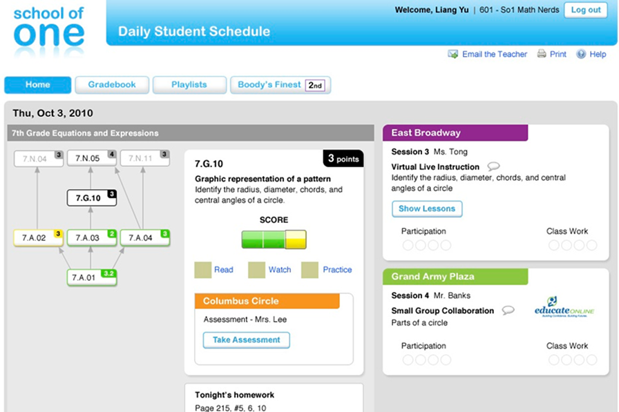 School Of One Student platform
