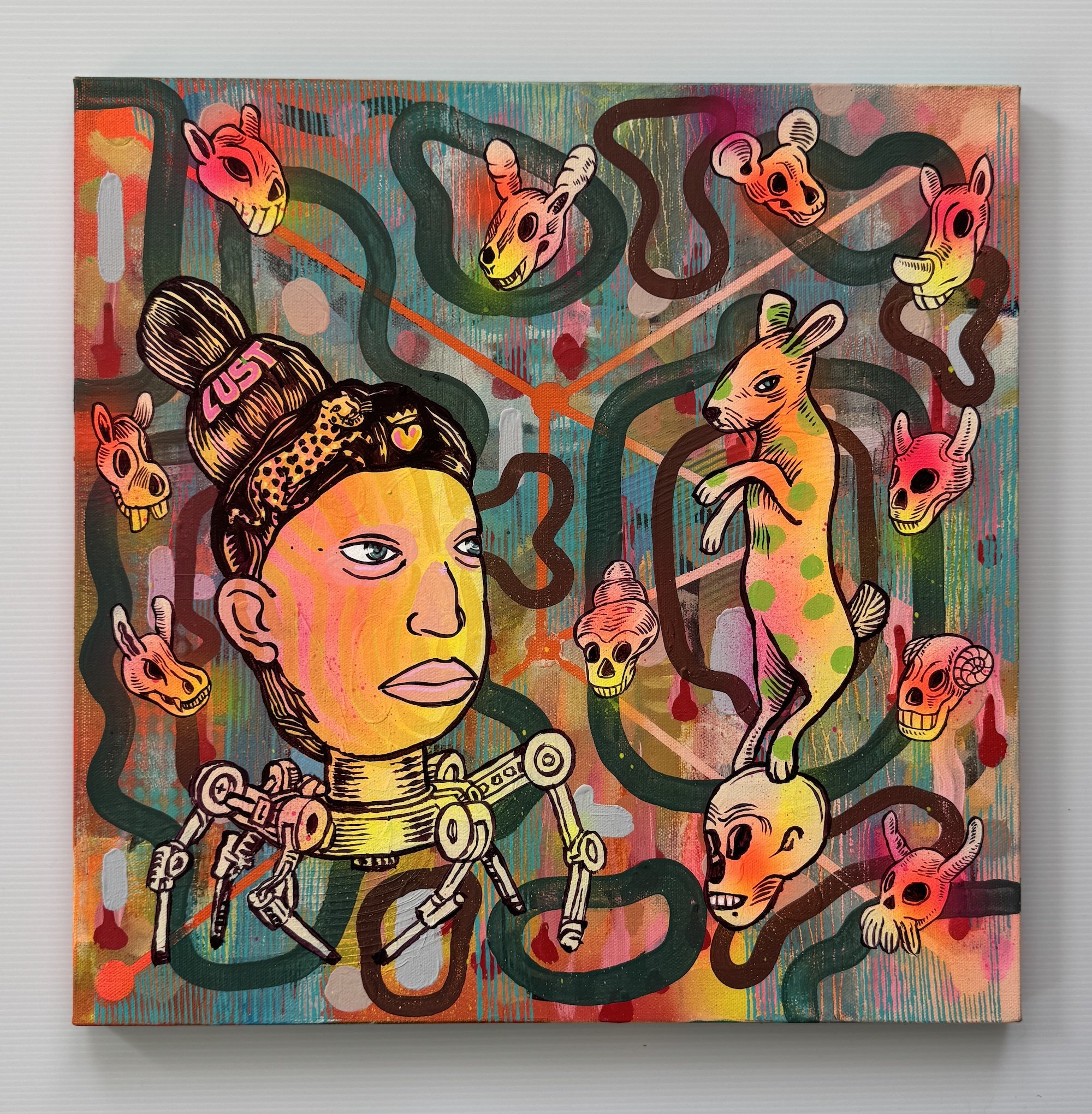 The Fabulist,  2025
Acrylic on canvas, 18" x 18" 
Price: $500