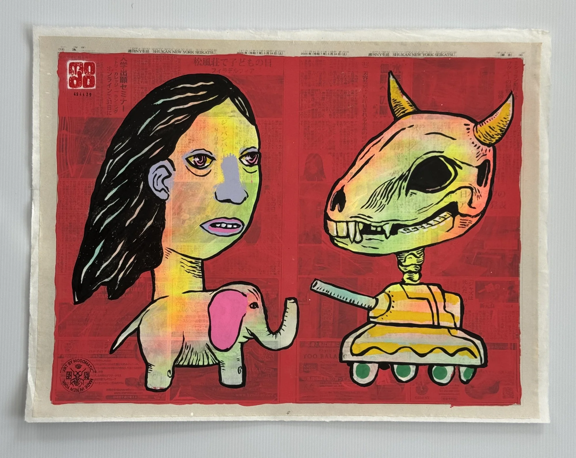 Let's Talk About The Future,  2025
Acrylic on newsprint, 23" x 18" 
Price: $350