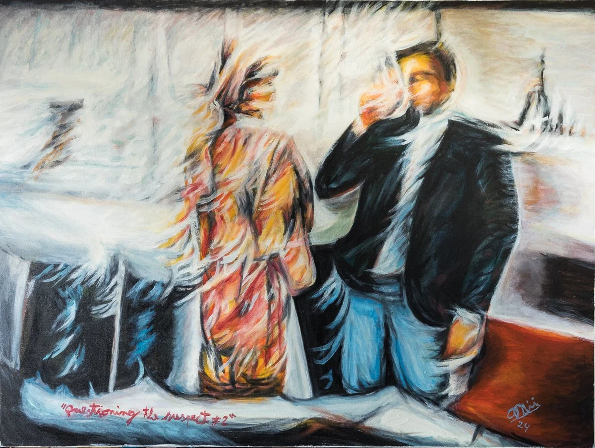 Questioning The Suspect #2 (2024), Oil on canvas | 30 x 40 inches.