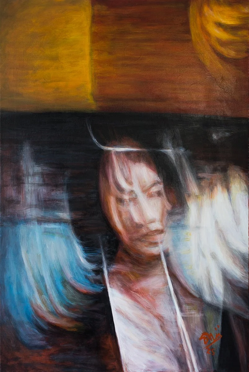 Light Your Mask (2025), Oil on canvas | 24 x 36 inches.