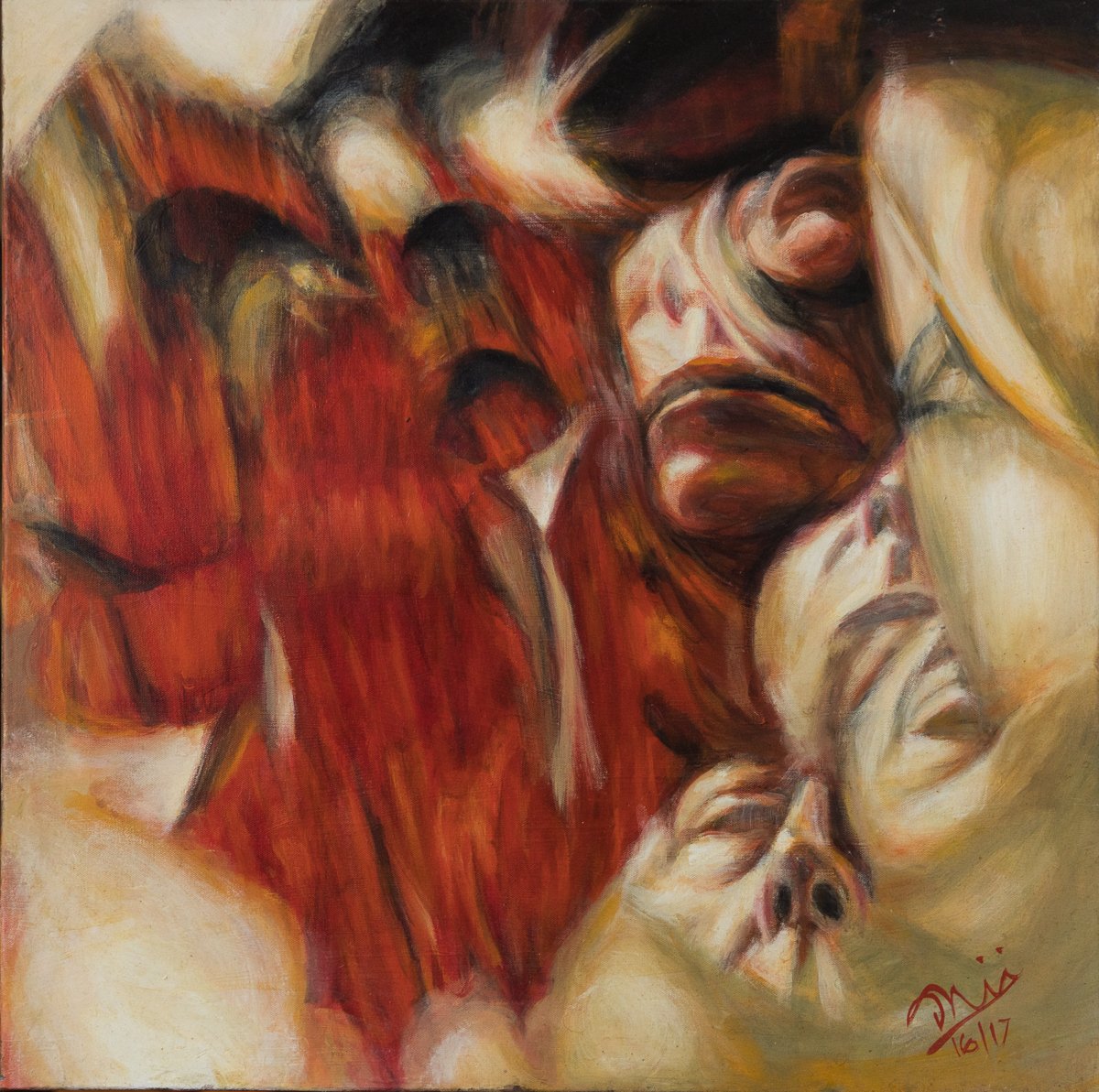 I Love Red (2016), Oil on canvas | 30 x 30 inches.