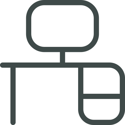 A simple black and gray icon of a robot with a rounded head, rectangular body, and two arms.