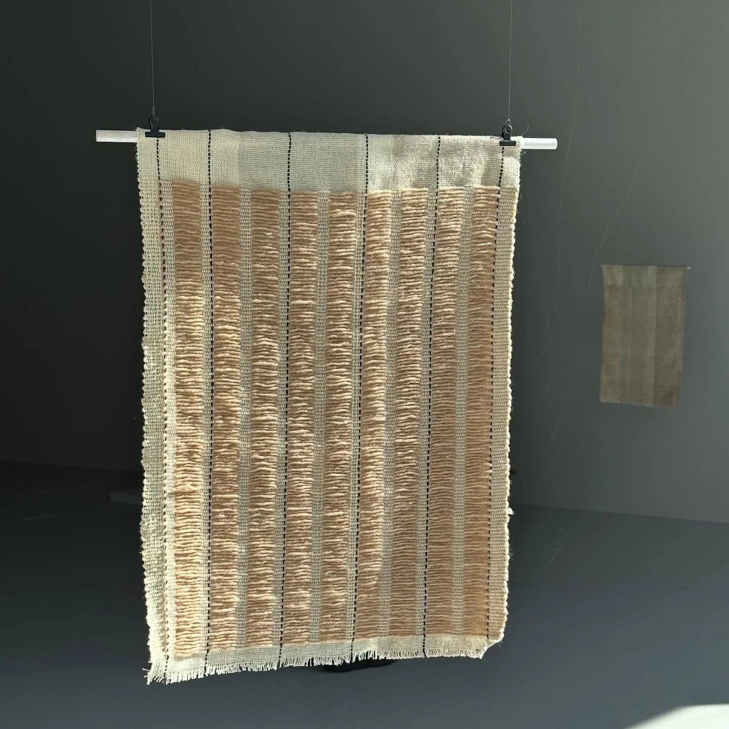 &bull; Roots of Ogham &bull; &ldquo;Duine m&oacute;rucht&uacute;il&rdquo; Wall hanging/cushion cover. 
Materials: cotton, wool, Aran wool, black sheep&rsquo;s wool. Natural dyes: oak bark, modified with iron. 

&ldquo;Duine M&oacute;rucht&uacute;il&r