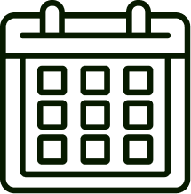 Outline of a calendar icon with a grid of squares representing days.