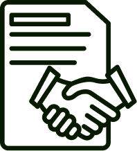 Icon of two hands shaking in front of a document or paper.