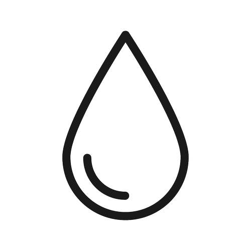 Outline of a water drop with a curved line inside.