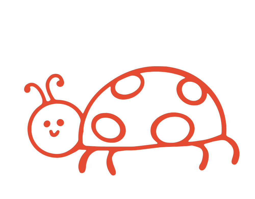Cute line drawing of a ladybug with a smiling face on a black background.