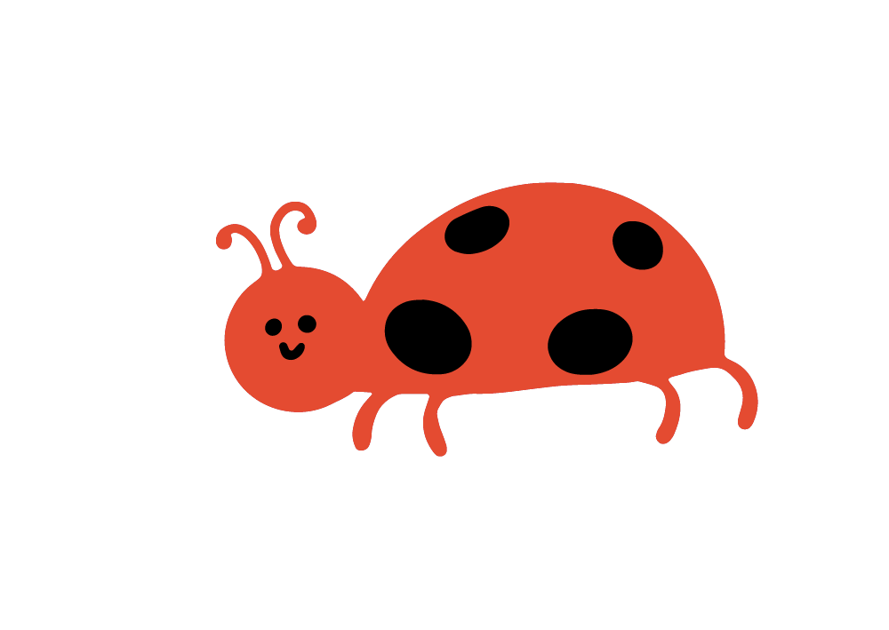 Cute cartoon ladybug with a smiling face on a white cloud-shaped background.