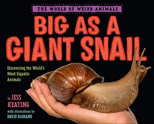 Book cover titled 'Big as a Giant Snail' with a hand holding a large snail.