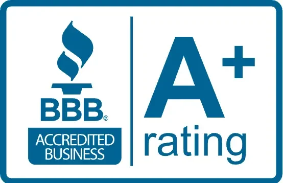 BBB Accredited Business logo with A+ rating text.
