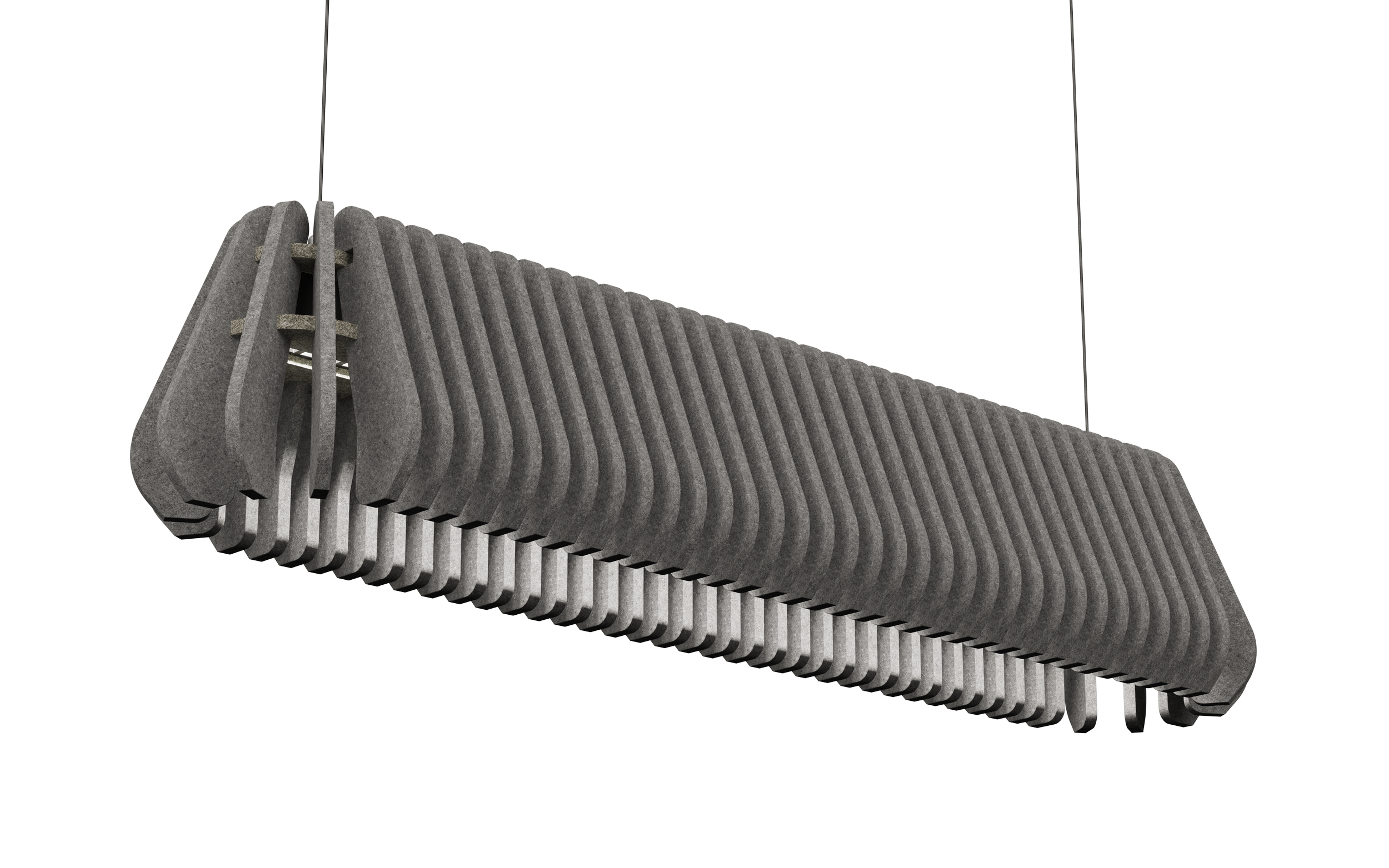 Close-up view of a modern, gray, ribbed metal radiator mounted on a wall with a black background visible at the bottom and a white section on the wall behind.