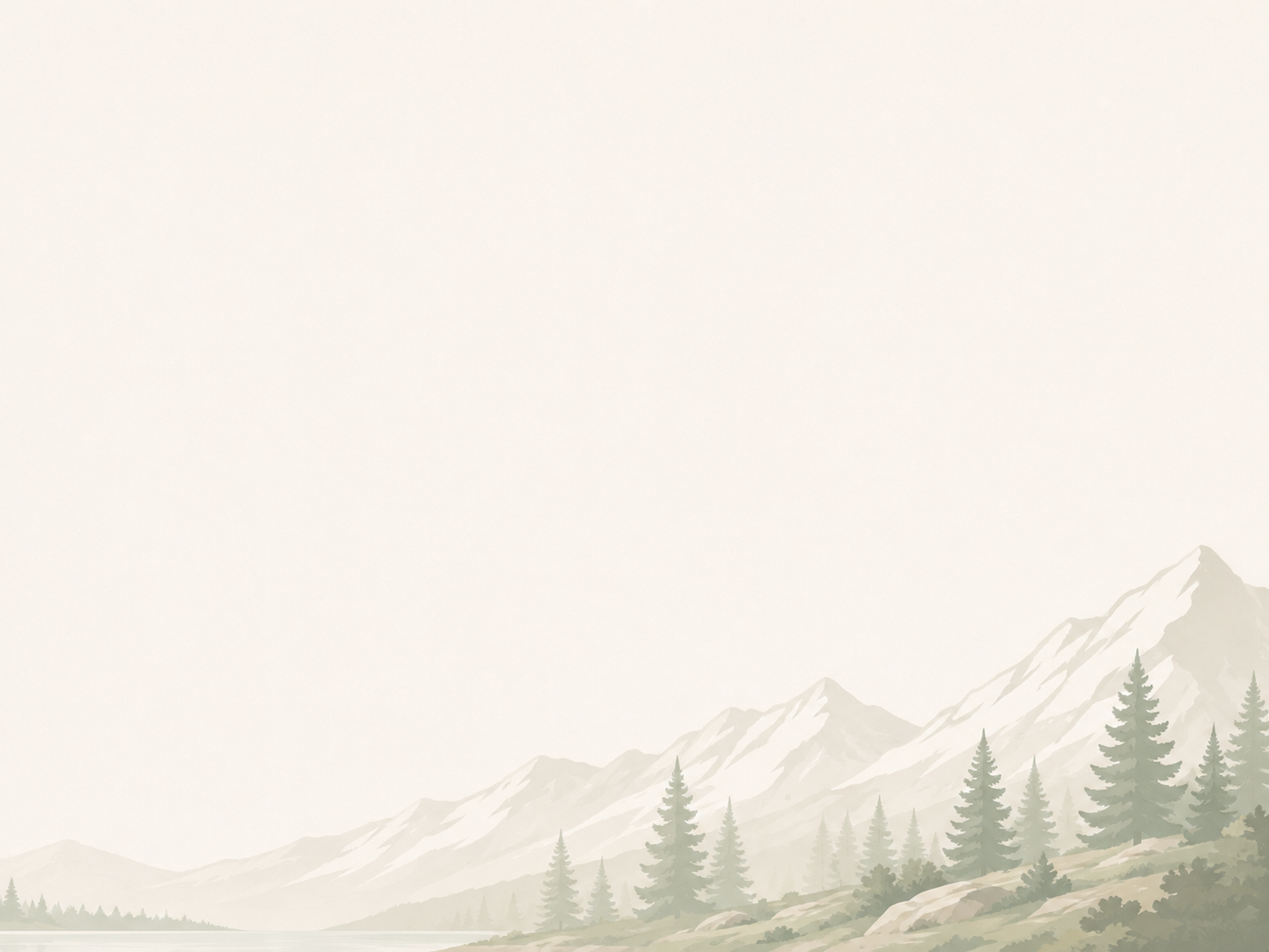 A landscape illustration of mountains with trees in the foreground, drawn in muted tones with a minimalist style.