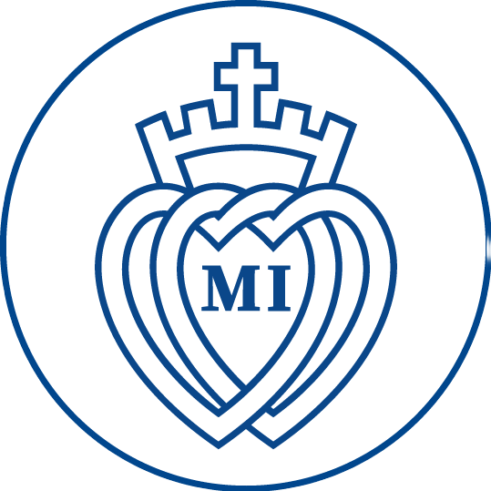 Logo with a heart, crown, and the letters 'MI' inside the heart, enclosed in a circle.