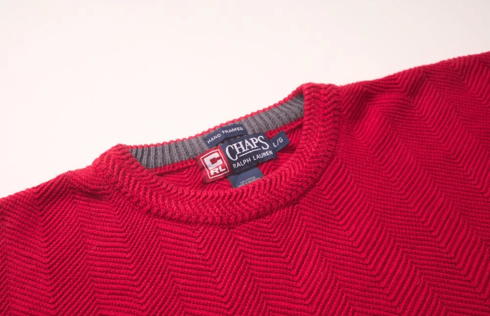 Chaps Red Herringbone Crewneck Large