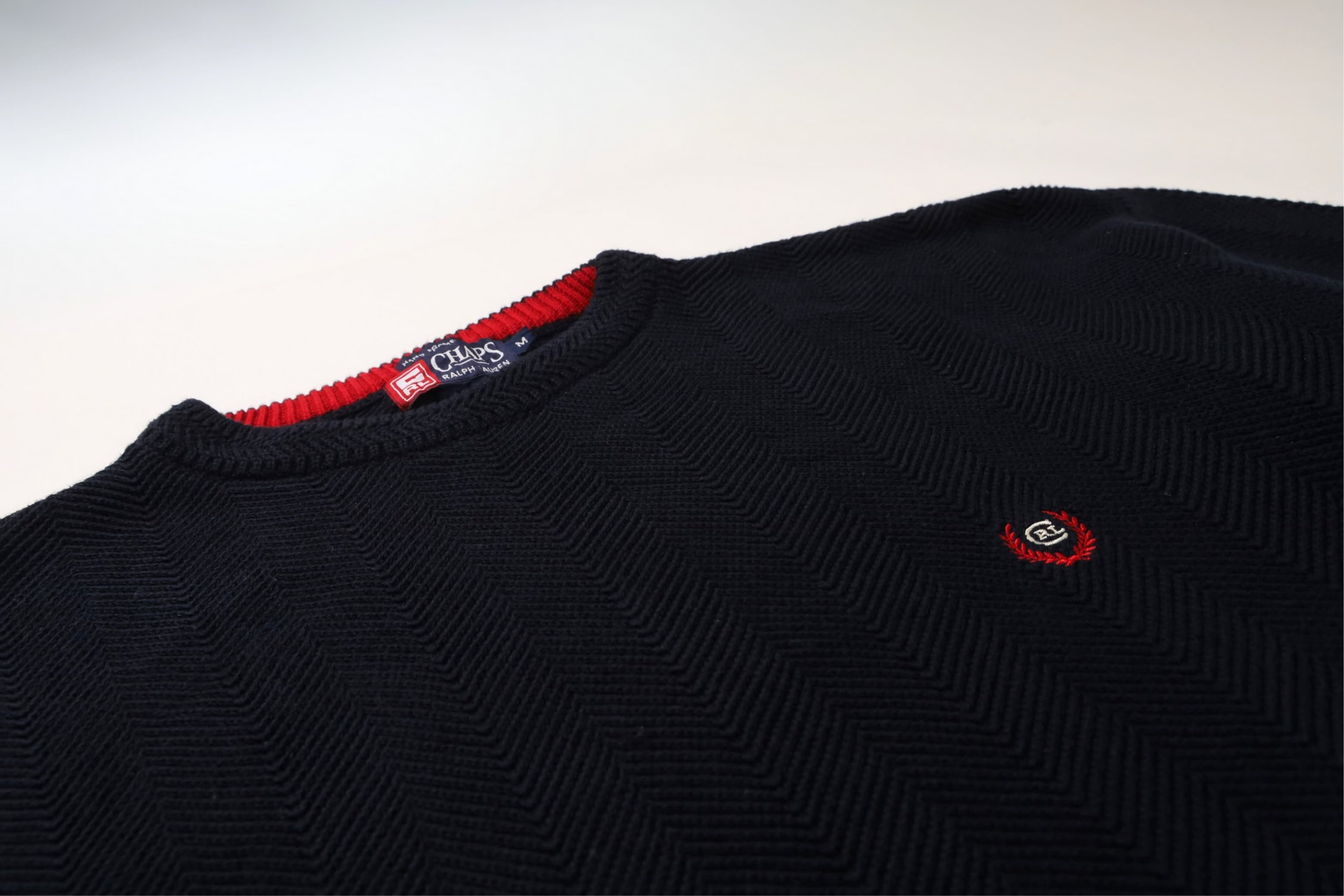 Chaps Navy Herringbone Crewneck Large