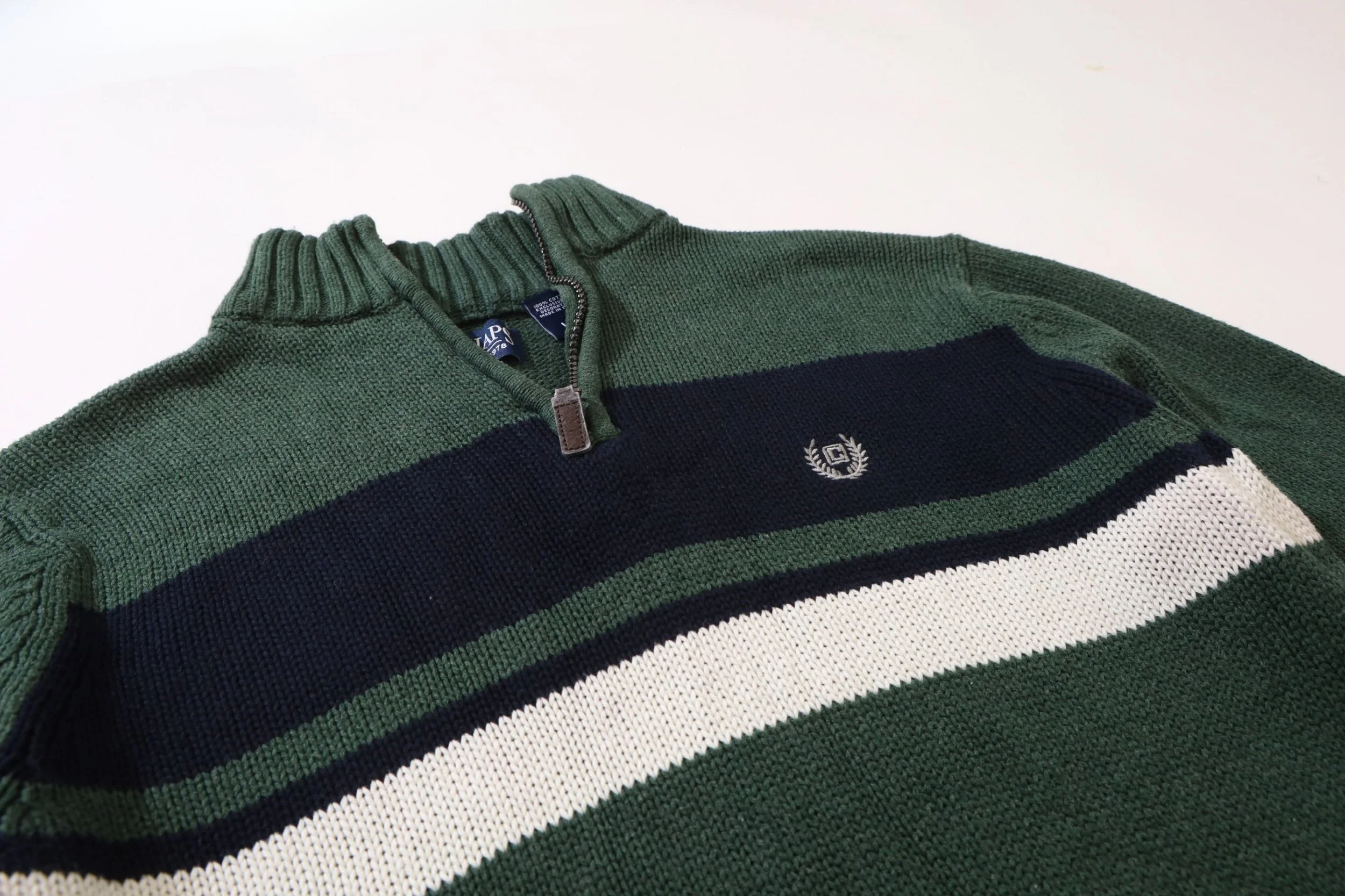 Chaps Forest/Navy Quarter-Zip Small