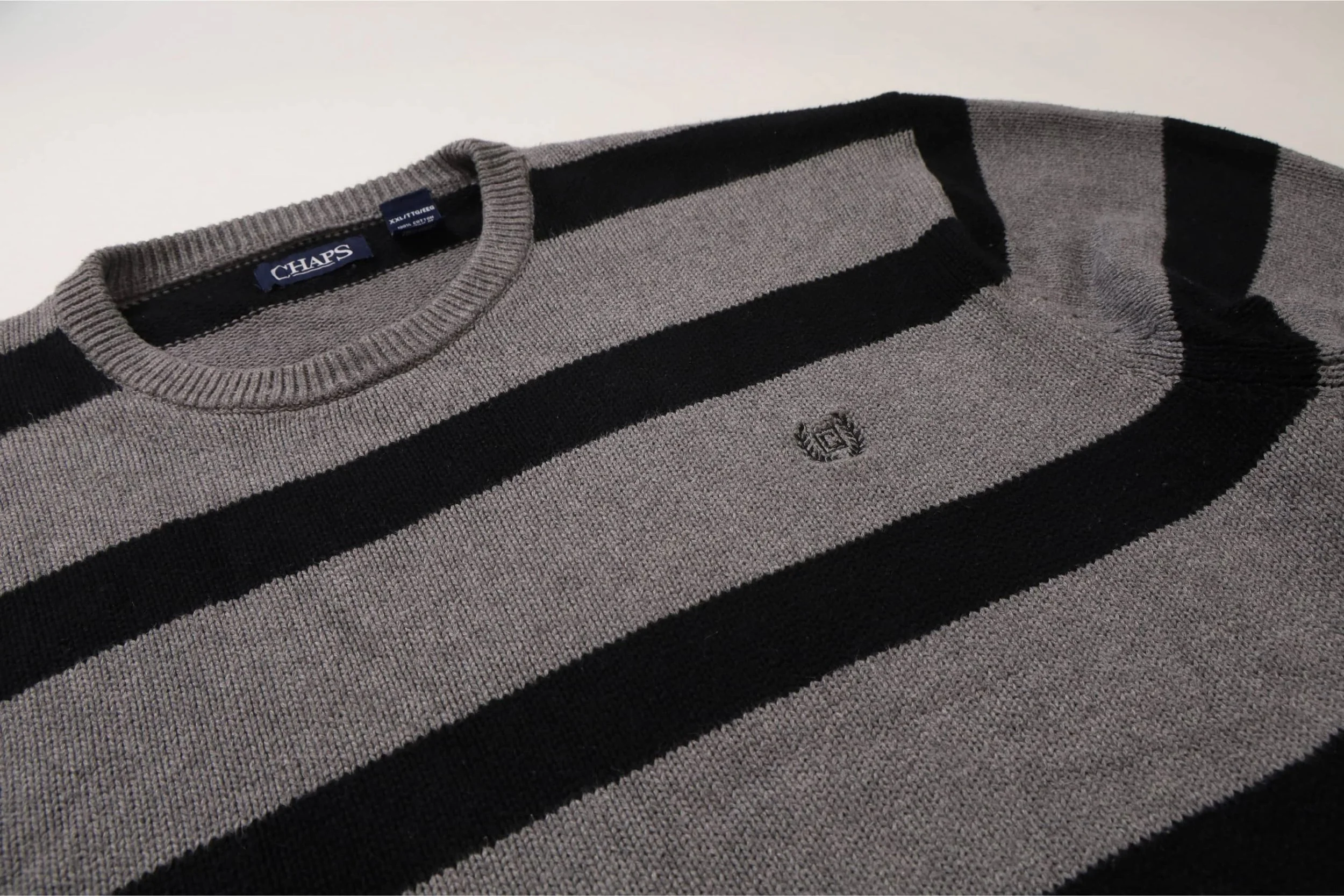 Chaps Grey/Black Striped Crewneck XXL