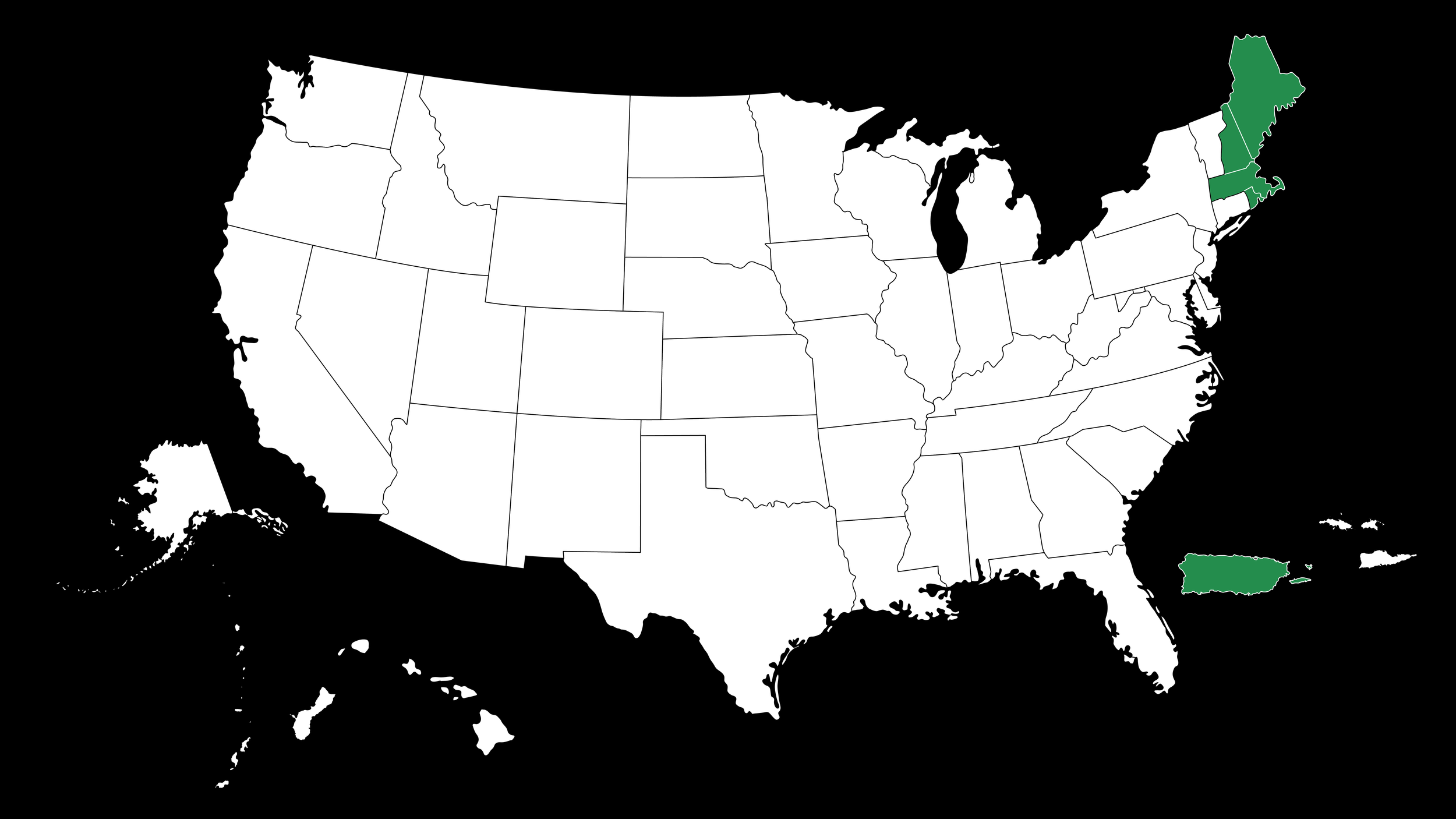 Map of the United States Court of Appeals for the First Circuit showing Maine, Massachusetts, New Hampshire, Puerto Rico, and Rhode Island.