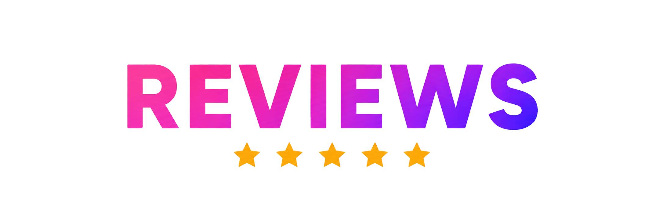 Colorful text reading 'REVIEWS' in pink, purple, and orange on a black background.