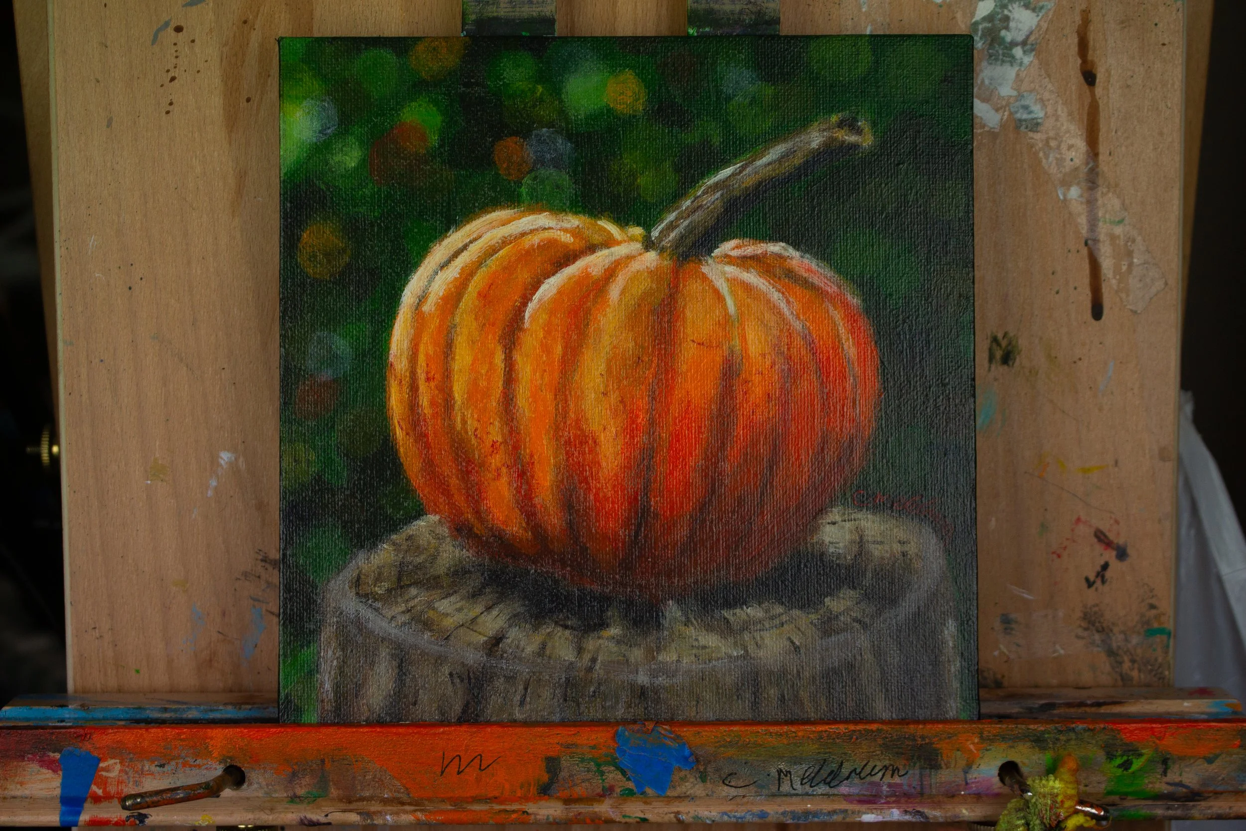 Pumpkin on Stump (Original Painting)