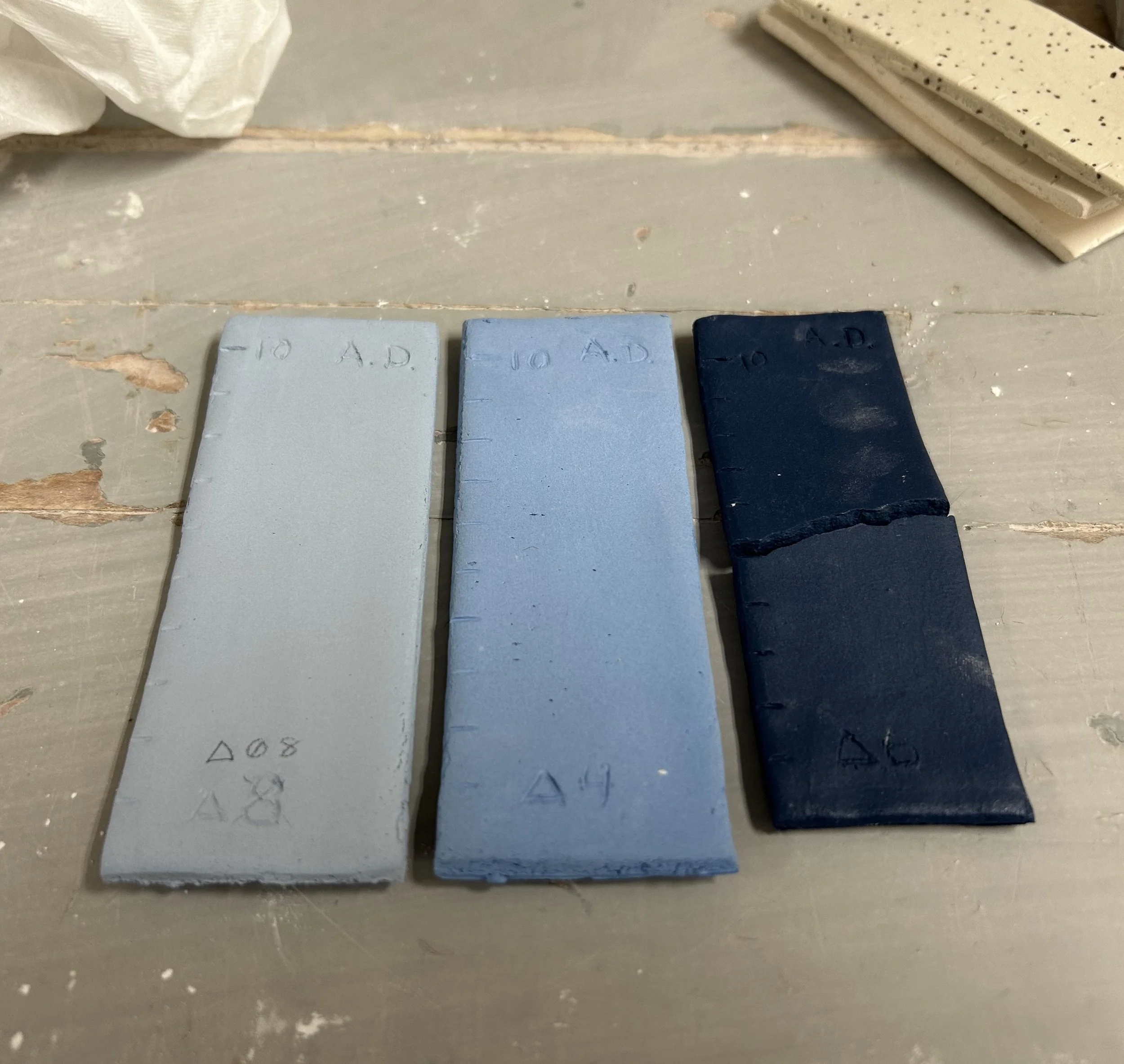 'Jaime's Blue' My Navy porcelain recipe tests at ^08. ^4, and ^6